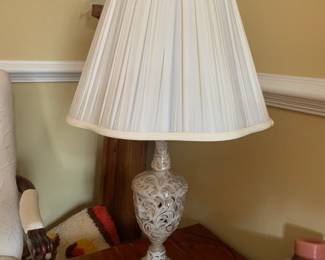 #10	Pair of Ceramic w/gold Trim on Brass Base  Lamp - 31" Tall	 $150.00 
