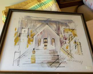 #169	Original Watercolor by Alfred Birdsey of Church Impressionist Framed - 28x23	 $75.00 
