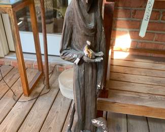 #252	Concrete Brown Painted Statue of St. Francis Statue w/bird and Dog and Cat (as is wear off paint)	 $75.00 