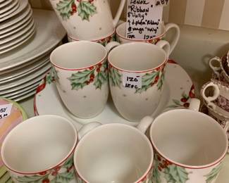 #275	Lenox "Ribbon & Holly" 12 pc Mugs and Dinner Plates	 $120.00 