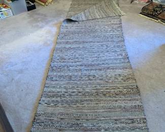 #167	Long Rag Runner Rug (folded over in picture) - w/fringe - Blue/Black/Green & Grays - 37x246"L	 $100.00 