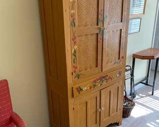 #122	Wood Cabinet painted w/2 shelves and 1 drawer & 2 Doors - 33x15x70 - Upstairs You Move	 $125.00 