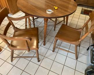 #61	Willet Wood Round Table (has lainate top)  w/2 captains Chairs & 2 regular Chairs - 47-71x30	 $130.00 