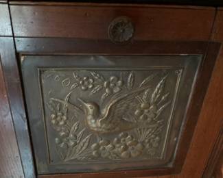 #45	Wood w/Metal Bird Fireplace Box  w/Scooper - 13x13x18	 $150.00 