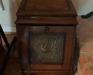 #45	Wood w/Metal Bird Fireplace Box  w/Scooper - 13x13x18	 $150.00 