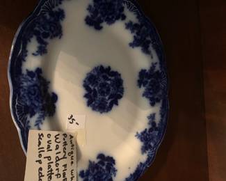#258	Antique Wharf Pottery Flow Blue Waldorf Oval Platter w/scalloped Edge 	 $35.00 