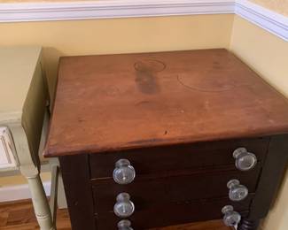 #23	Wood Cabinet w/3 drawers & Glass Knobs w/Black Base & Wood Top - 24x22x28	 $175.00 