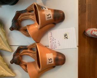 #295	Roseville Art Pottery Wall Pocket Brown 9.5" - Set of 2	 $60.00 