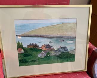 #154	Watercolor by Sid Brannon of Seaside village - 20x16 - Framed and Matted	 $75.00 