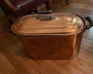 #43	Antique Copper Boiler Wash Tub w/Lid and Handle - 24x13x15	 $175.00 