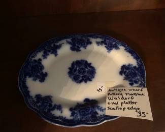 #258	Antique Wharf Pottery Flow Blue Waldorf Oval Platter w/scalloped Edge 	 $35.00 