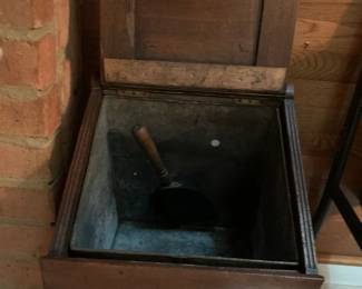 #45	Wood w/Metal Bird Fireplace Box  w/Scooper - 13x13x18	 $150.00 