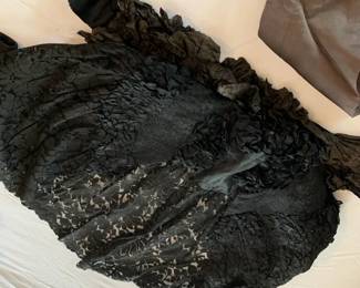 #87	1890s Victorial Mourning Wear - Includes the Underskirt, skirt, 3 cape/jackets, Head piece, Shawl, silk dress, outer skirt and scarf 	 $300.00 