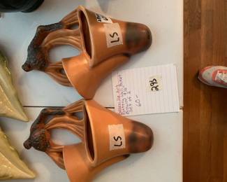 #295	Roseville Art Pottery Wall Pocket Brown 9.5" - Set of 2	 $60.00 