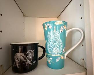 Lacy Owl porcelain mug and a Leo Astrology Mug