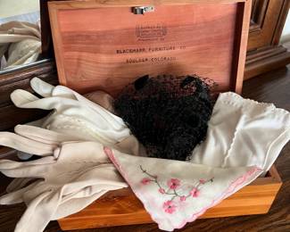 Gloves, hair net, hanky, trinket box