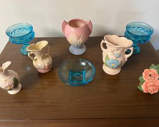 Still more Hull pottery, vintage glassware