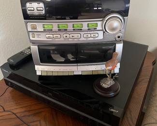 home electronics, oak end table