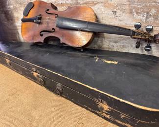 Old violin in wooden case 