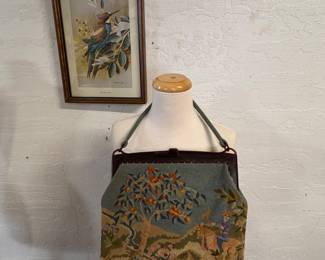 Large vintage needle point purse in very nice condition. 
