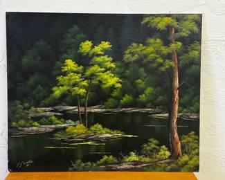 Bright unframed original forest painting 