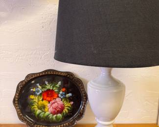 Newer lamp with vintage painted tray