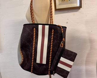 Fashionable tote of light weight neoprene with matching wristlet