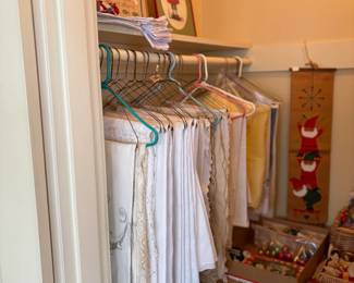 An overview of antique and new linens in the sale 