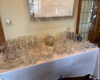 Pressed glass, cut glass and crystal for sale during in-person shopping hours.  