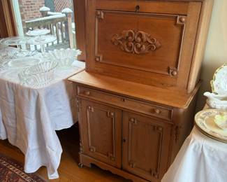 $220. Carved pine antique drop front desk.  31.5"w x 17.5"d x  51.5"h.