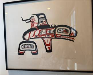 "Scana with the Woman" by Haida artist Freda Diesing, dated 1980. 137/200. Limited edition silkscreen print.