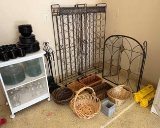 Wine Rack, Fireplace Cover, Glass Plates/Bowls, Ceramic Dinnerware Set, Wooden Baskets