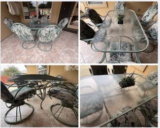 Outdoor Glass Patio Set, 6 Chairs & Cushions 