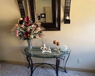 Glass Table w/Metal Base, Beautiful Large Mirror 
