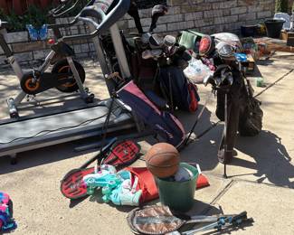 Upright Stationary Bike, Trail, Golf Clubs, Rip Sticks, Roller Skates 