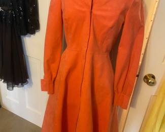 Vtg Mollie Parnis Salmon Ultra Suede Dress 