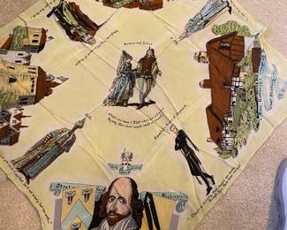 Vtg William Shakespeare Silk Scarf