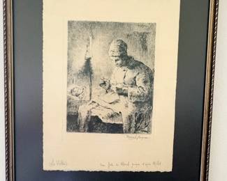 "La Veill" Signed Etching by Marcel Jacque bought in Barbizon, France 1986!