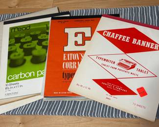 Vtg. Eaton’s Corrasable Onion Skin Typewriter Paper 25% Cotton Fiber, Vtg. Chaffee Banner Typewriter Tablet & Other Misc. Carbon Paper