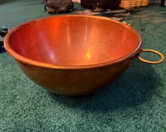 Vtg. Round Bottom Copper Beating Bowl Rolled Edge Brass Ring L Le Cellier Villedieu France 