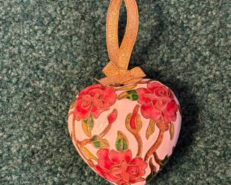  Vtg. Cloisonne Enamel Heart Shaped Christmas Ornament China 
