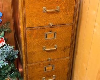 Antique 4-Drawer Oak File Cabinet!