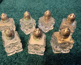 Vtg. Crystal Miniature Square S&P ShakersJapan - Set of 7!  