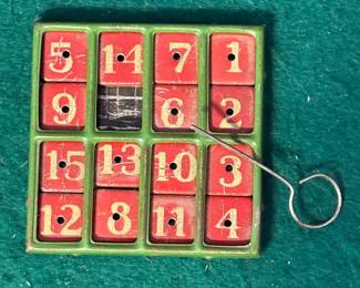 Vtg. Tin Sliding Number Puzzle Toy 