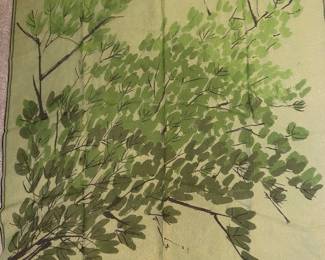 Vtg Green Silk Scarf Ny Vera Tree Scene