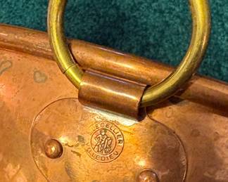 Vtg. Round Bottom Copper Beating Bowl Rolled Edge Brass Ring L Le Cellier Villedieu France 