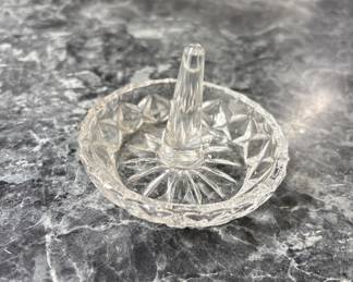 Vtg. Clear Lead Crystal Ring Holder Starburst Base