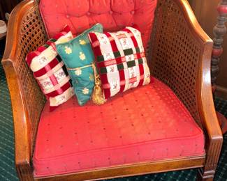 Vtg Cane Back Upholstered Barrel Back Chair!