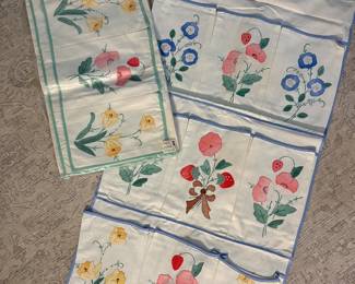 Pair of Vtg. Chinese Hand-Stitched Floral Wall-Hanging Shoe Organizer 9 Pocket 