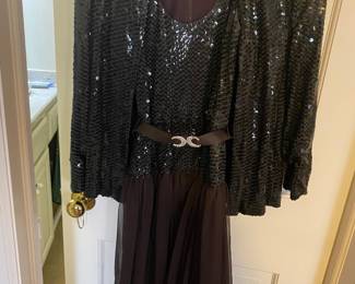 Vtg Kiki Hart New York Sequin/Chiffon Cocktail Dress W/Sequin Jacket